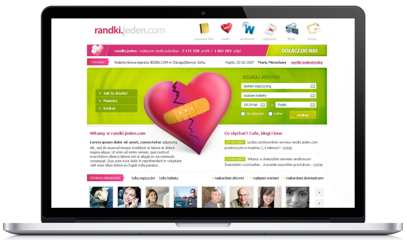 Strona serwisu randkowego jeden.com
